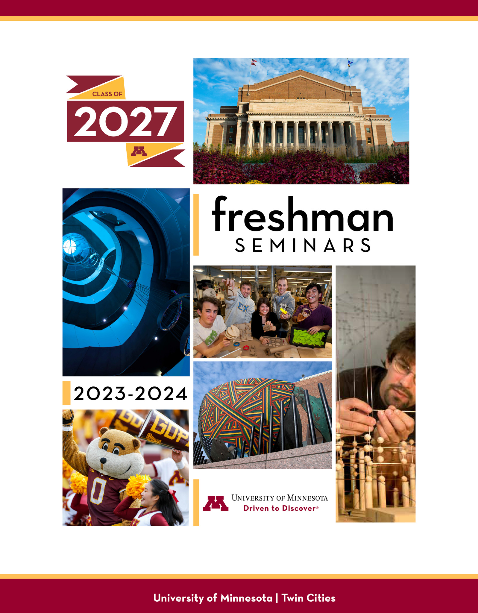 Cover of Freshman Seminar Booklet with pictures of Campus and Students